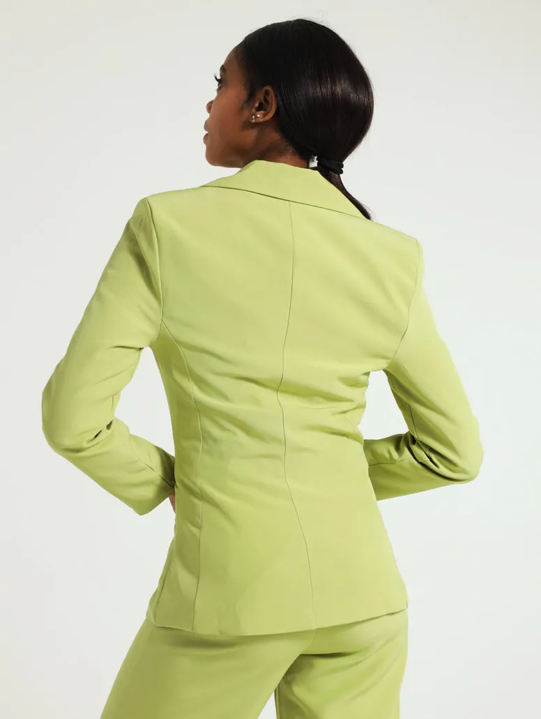 Sage Fitted Fancy Button Blazer