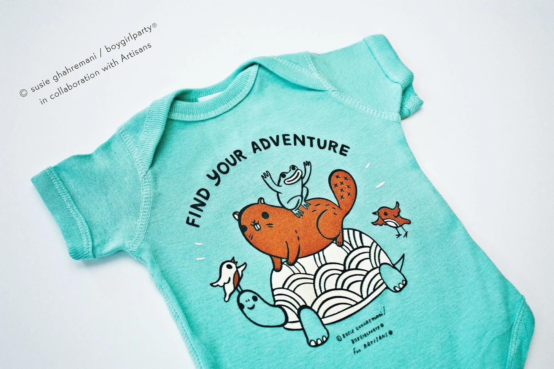 SALE: Find Your Adventure – Animal Baby Onesie (Seafoam)