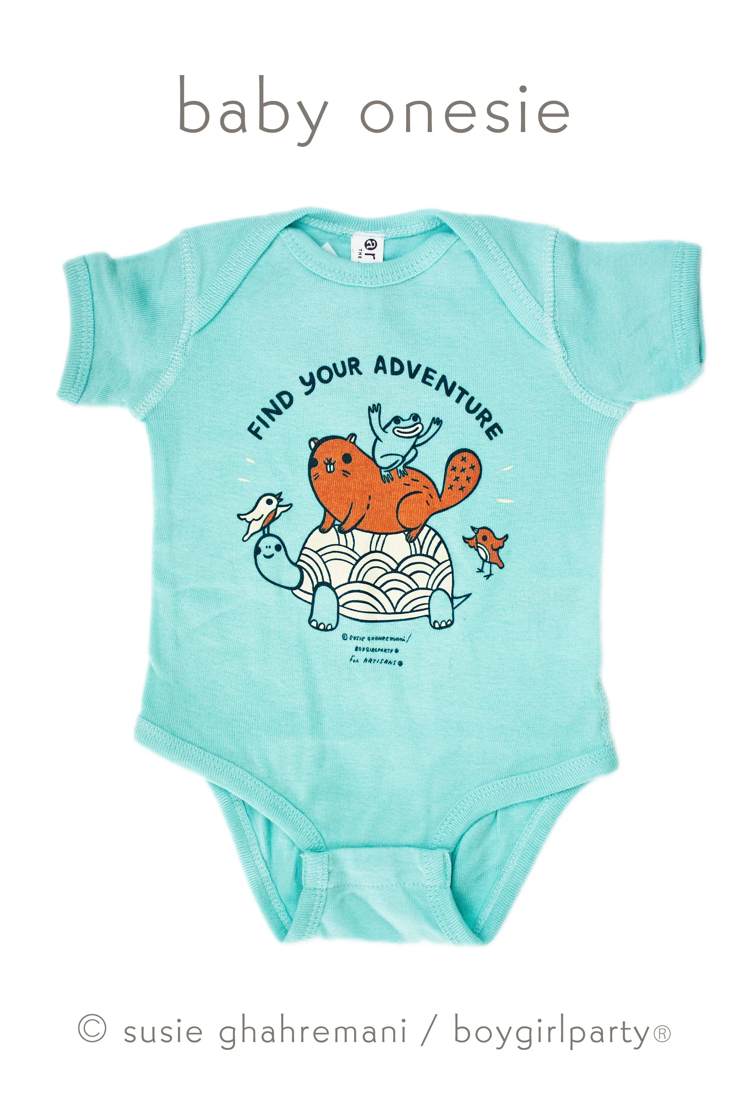 SALE: Find Your Adventure – Animal Baby Onesie (Seafoam)