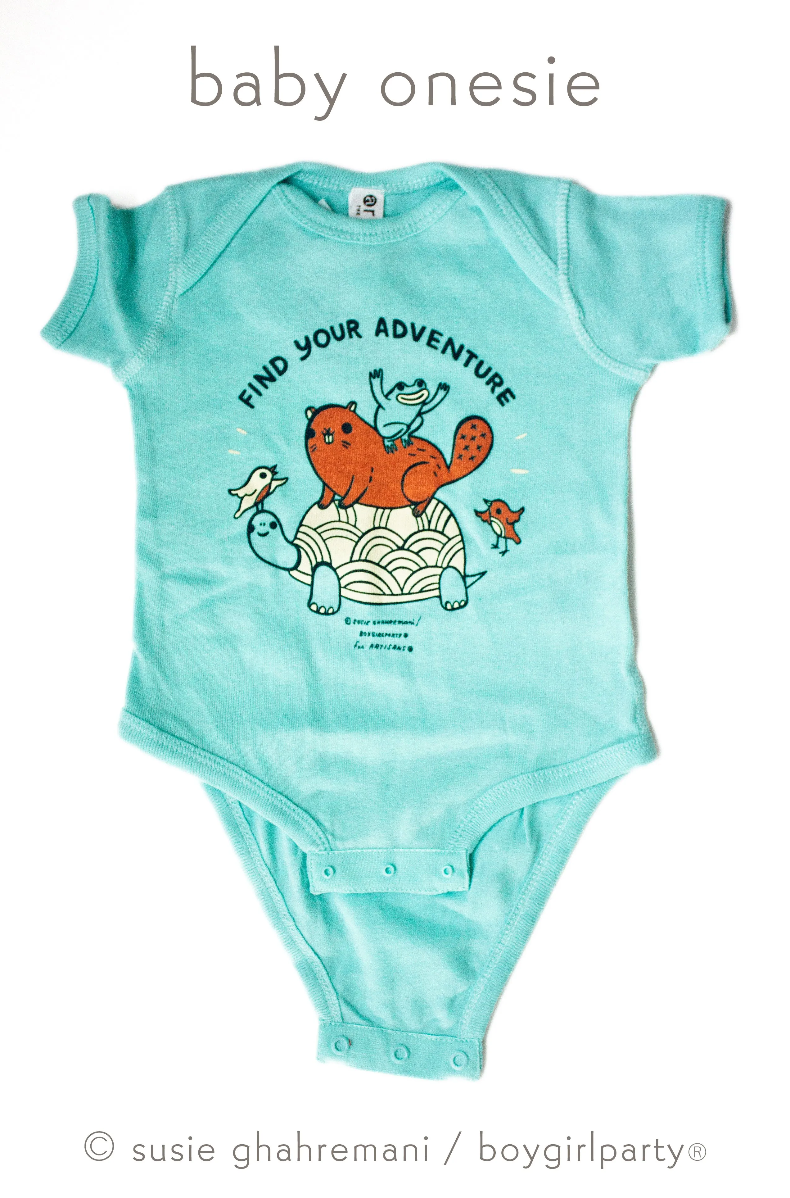 SALE: Find Your Adventure – Animal Baby Onesie (Seafoam)
