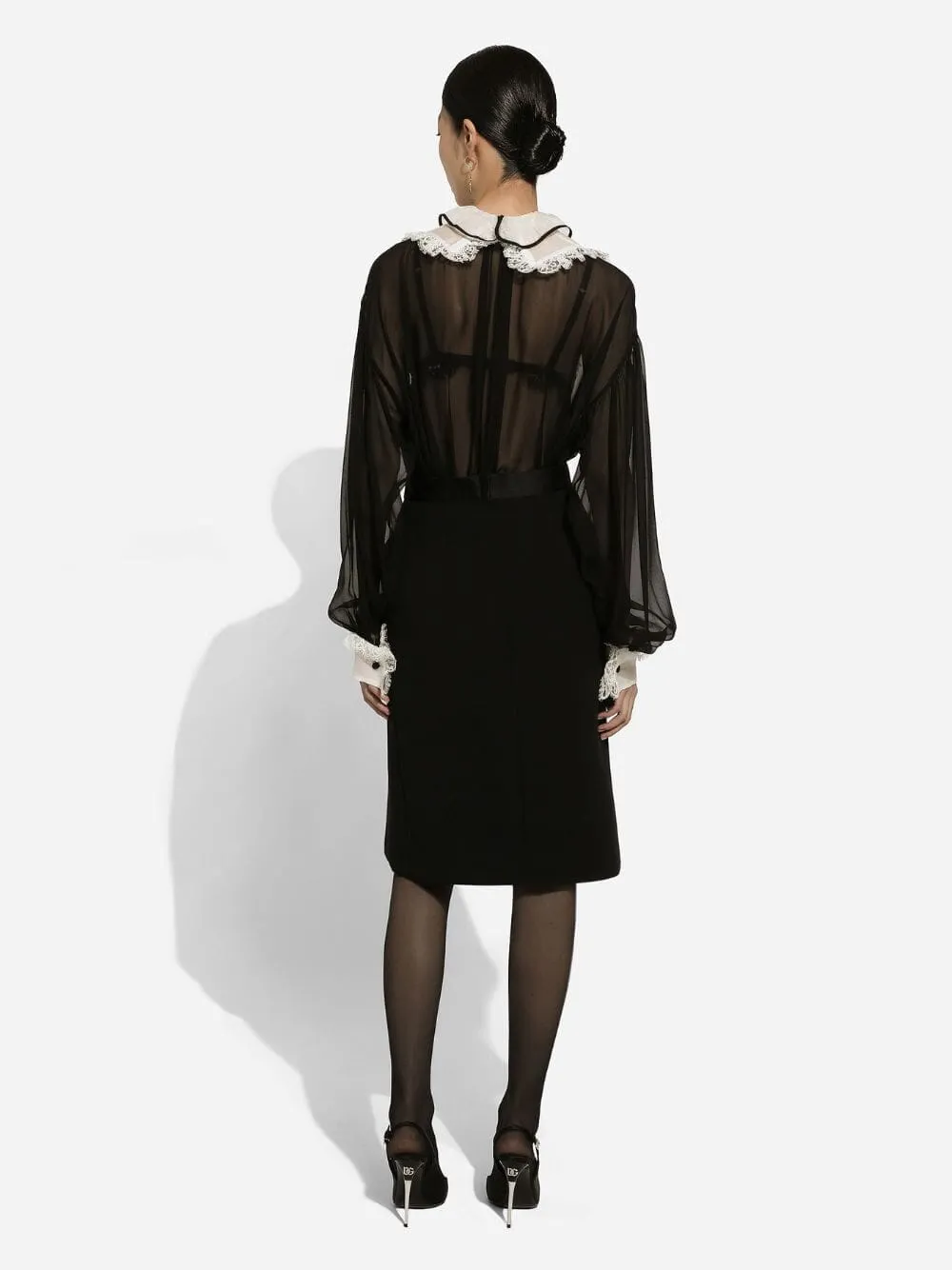 Satin-Waist Wool Pencil Skirt