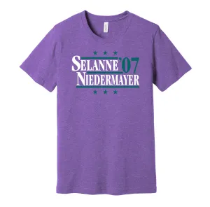 Selanne & Niedermayer '07 - Anaheim Hockey Legends Political Campaign Parody T-Shirt - Hyper Than Hype Shirts