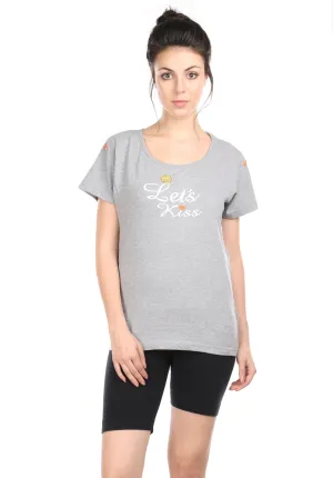 Semantic Women's Cotton T-Shirt - Lets Kiss Print (Slim Fit)