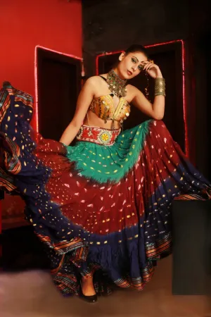 Senoritas skirt seagreen/burgundy/darkblue with padma border
