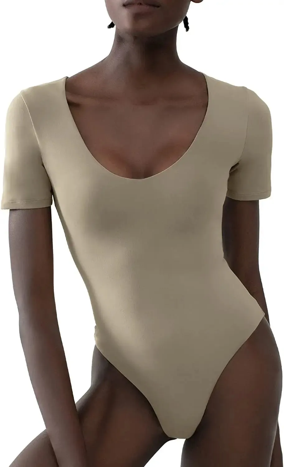 Sexy One Piece Shapewear Bodysuit  Square Neck, Short Sleeve