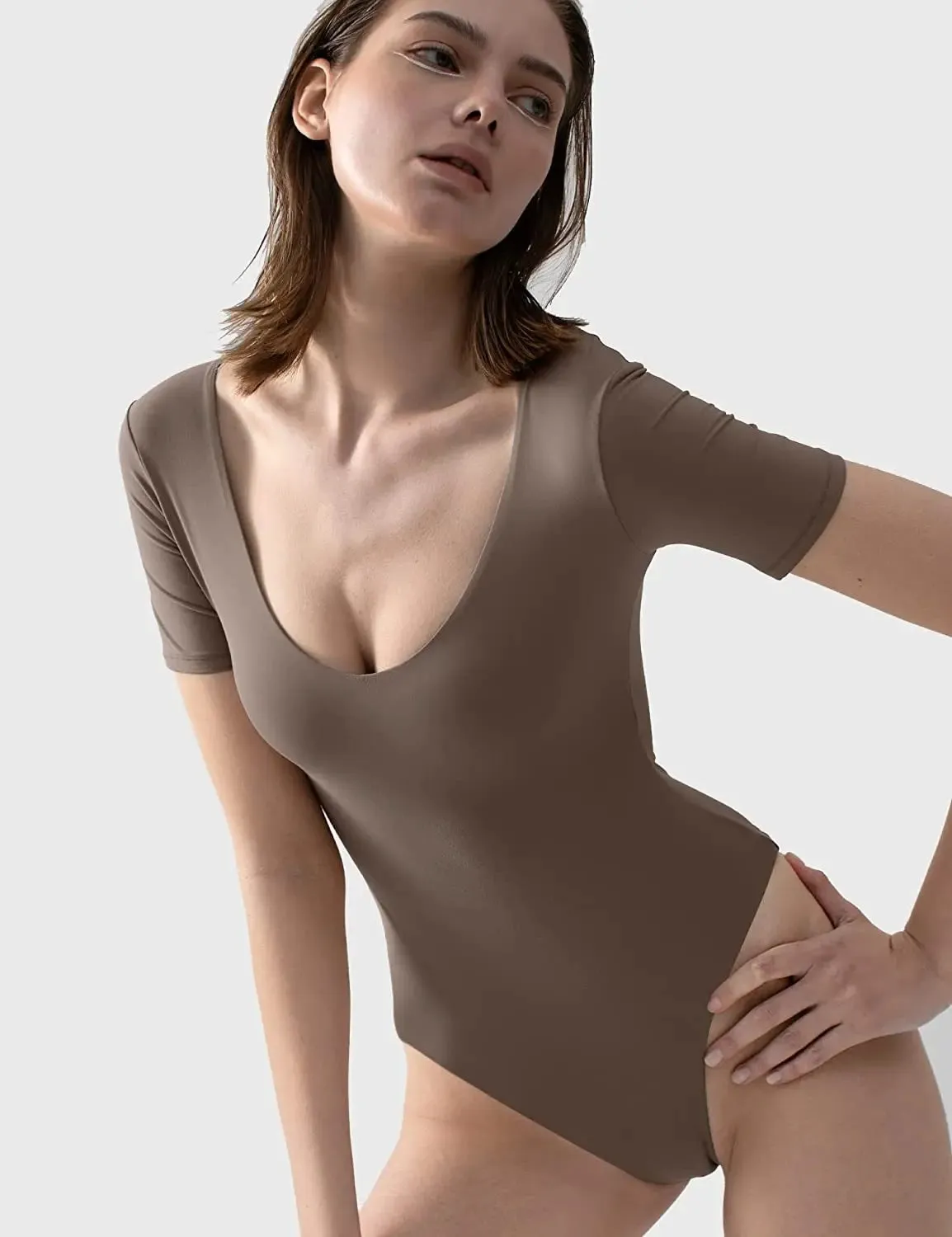 Sexy One Piece Shapewear Bodysuit  Square Neck, Short Sleeve