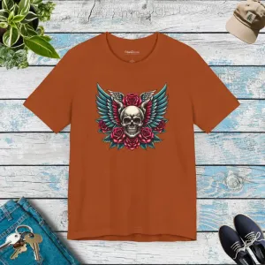 Short Sleeve Tee Skull with Wings and Roses