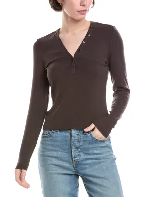 Slinky Long Sleeve Rib Henley Top In Chocolate