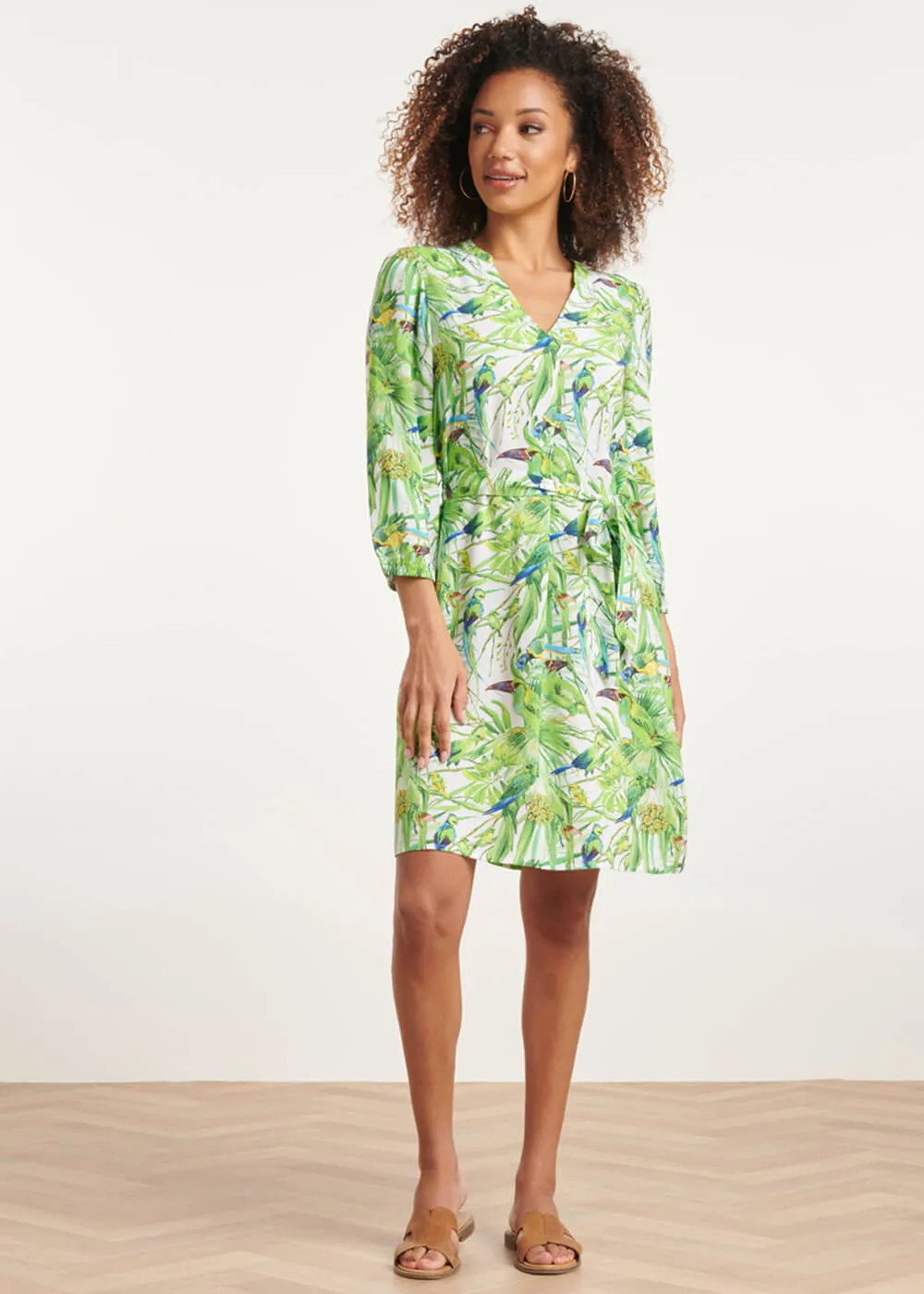 Smashed Lemon Parrots Talking 70's Dress White