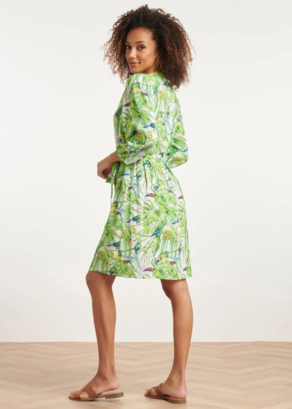 Smashed Lemon Parrots Talking 70's Dress White