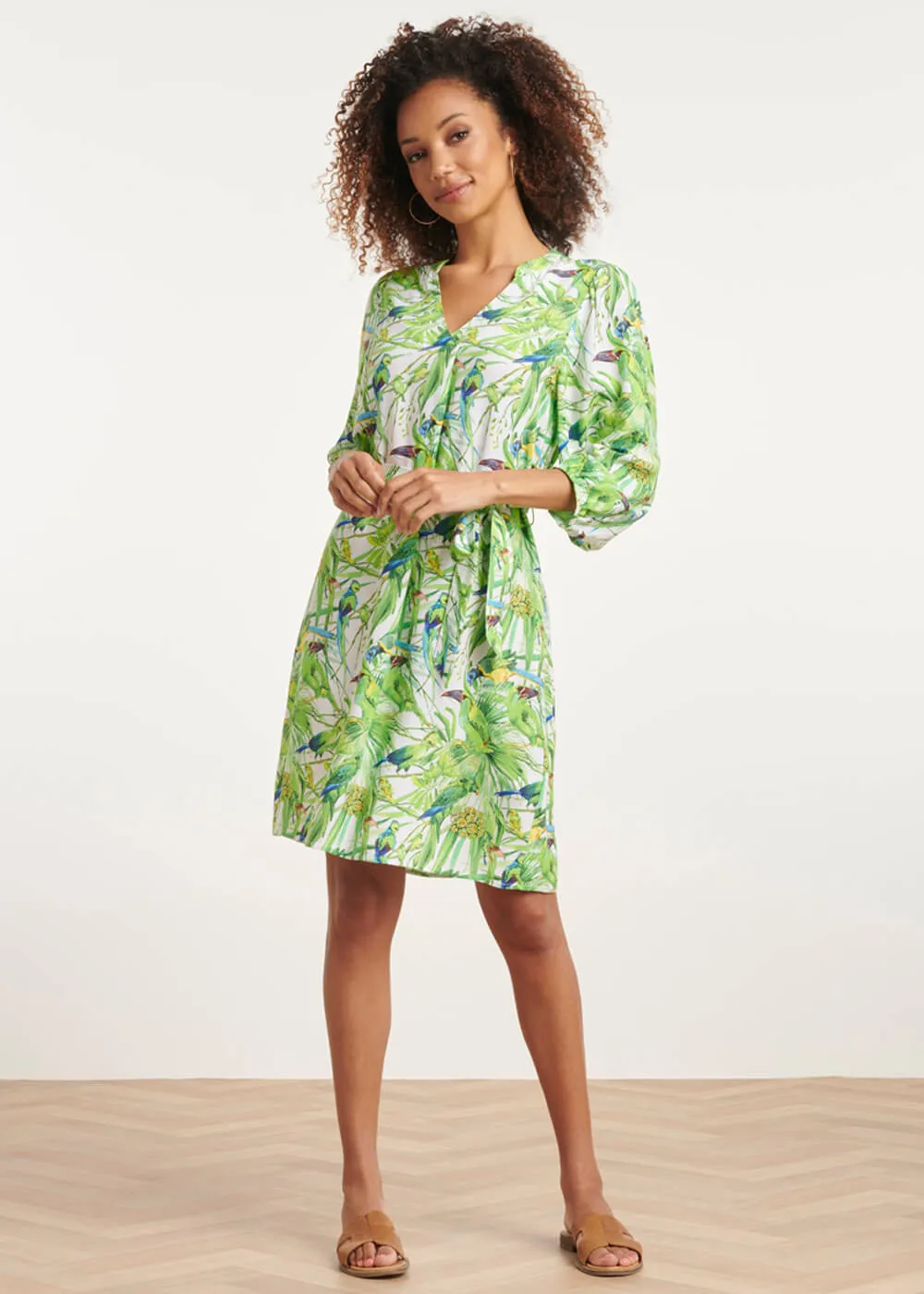 Smashed Lemon Parrots Talking 70's Dress White