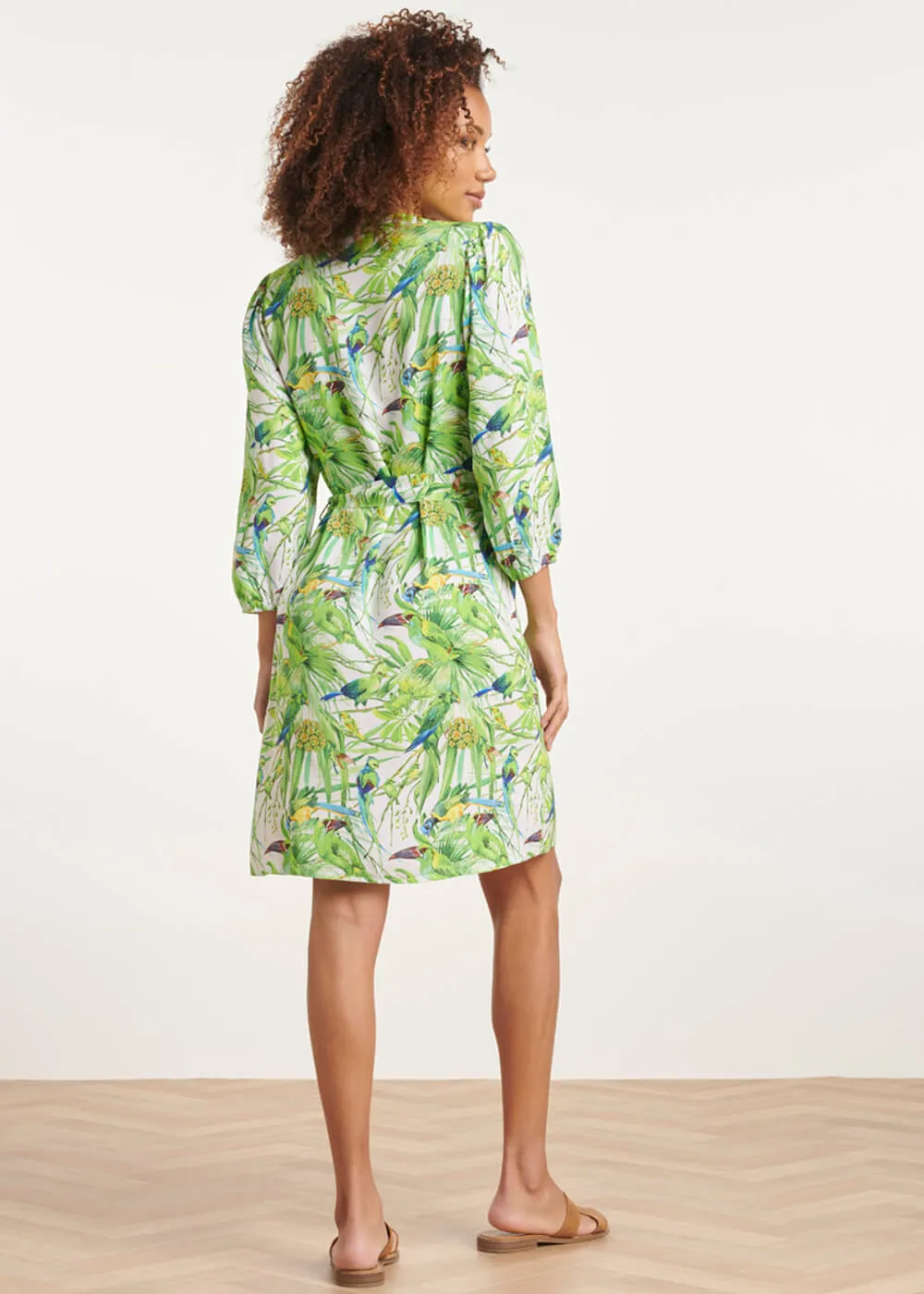 Smashed Lemon Parrots Talking 70's Dress White