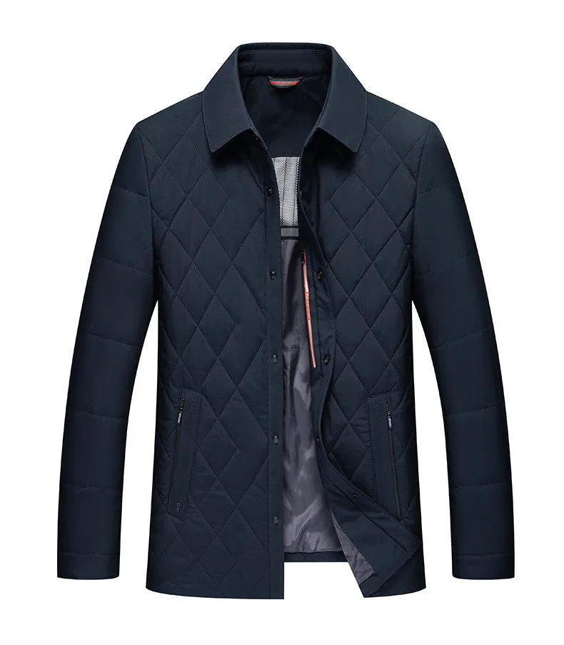 Solid Color Fitted Puffer Jacket with Button Front for a Sleek Look