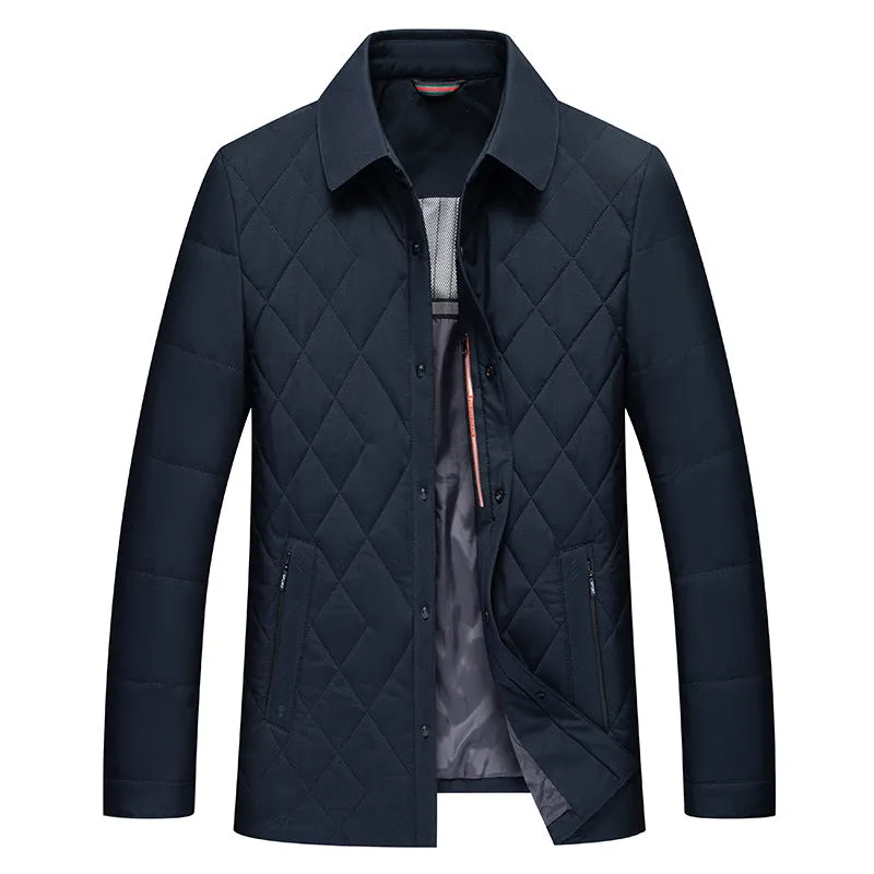 Solid Color Fitted Puffer Jacket with Button Front for a Sleek Look