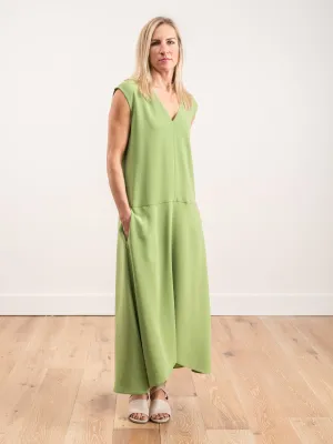 spring triacetate v-neck dress