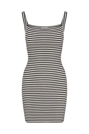 Square Neck Mini Tank Dress In Black & White Stripe Jersey