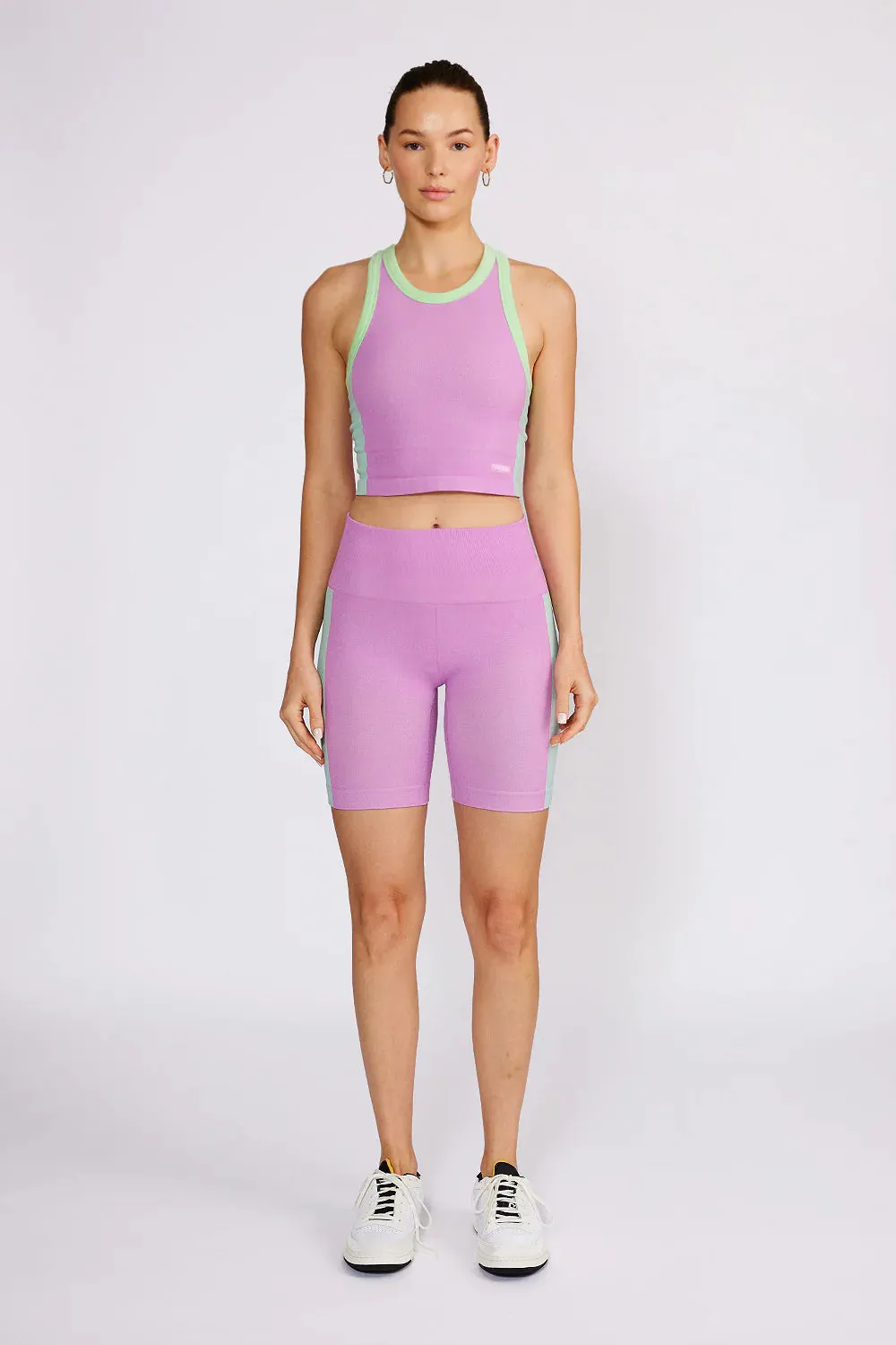 Stacy Side Contrast Biker Shorts Lime Pink