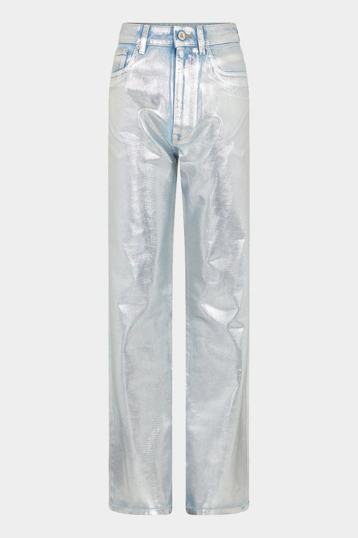 Straight Metallic Paint Effect Jeans in Light Silver