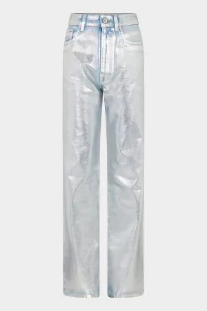 Straight Metallic Paint Effect Jeans in Light Silver
