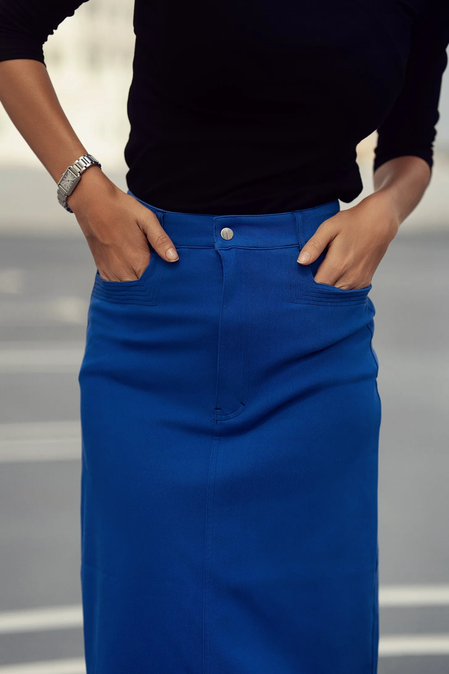 STRETCH COLORED DENIM  SKIRT