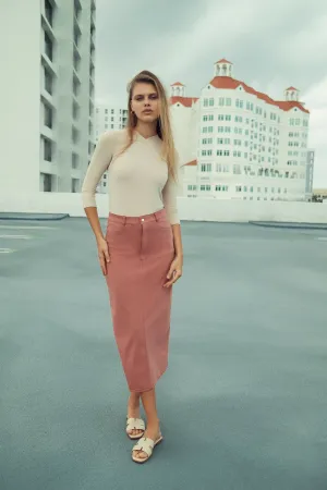 STRETCH COLORED DENIM  SKIRT