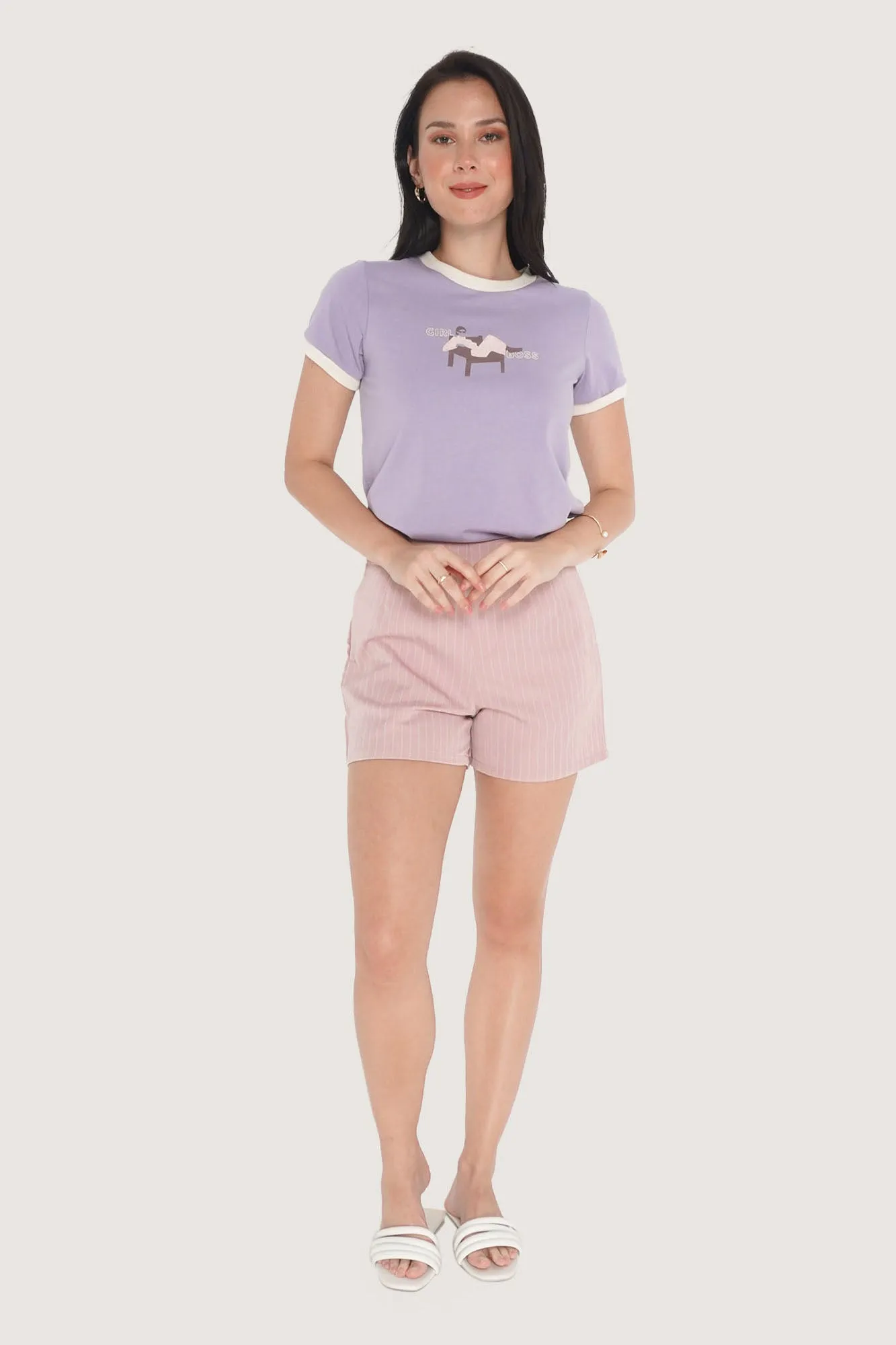 Striped Pleated Pull Up Shorts