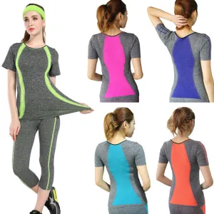 Style Yoga Gym Compression Tights Women's Sport T-shirts Dry Quick Running Short Sleeve Fitness Women Clothes Tees tops