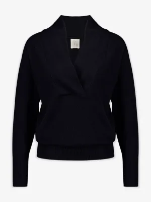 Talassa Black Crossed V-Neck Cashmere Sweater