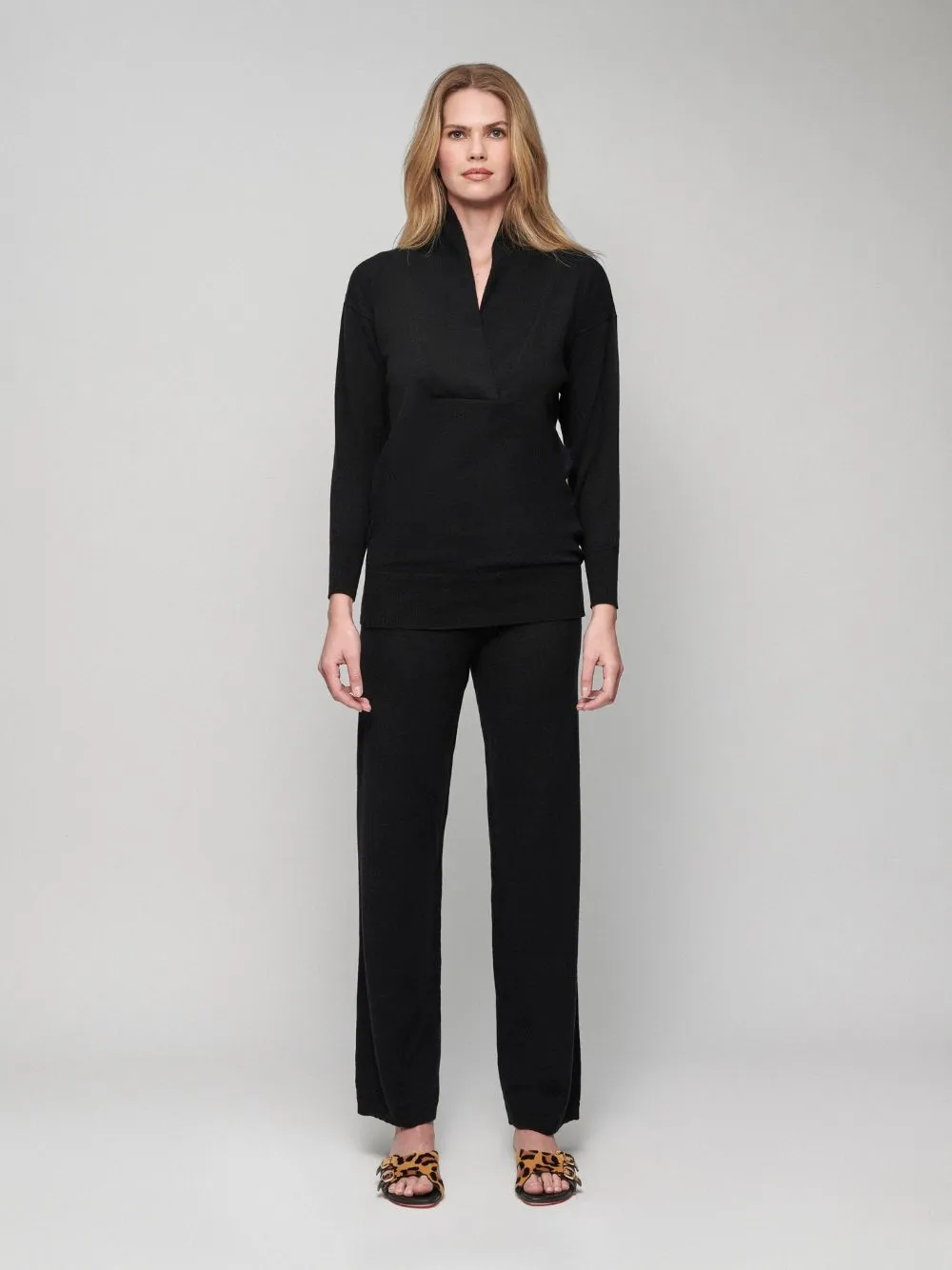 Talassa Black Crossed V-Neck Cashmere Sweater