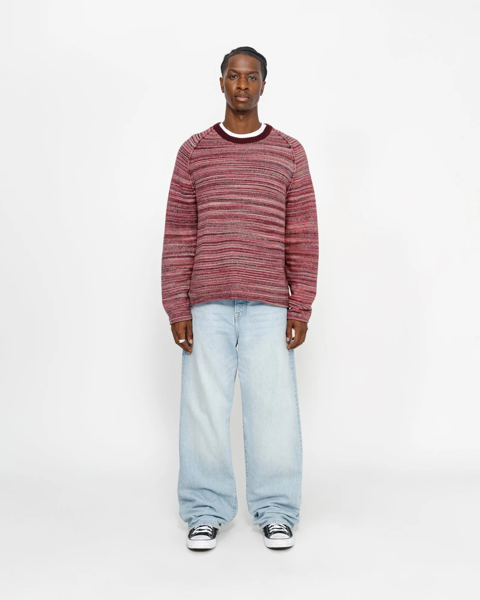 TEXTURED KNIT CONTRAST COLLAR CREW