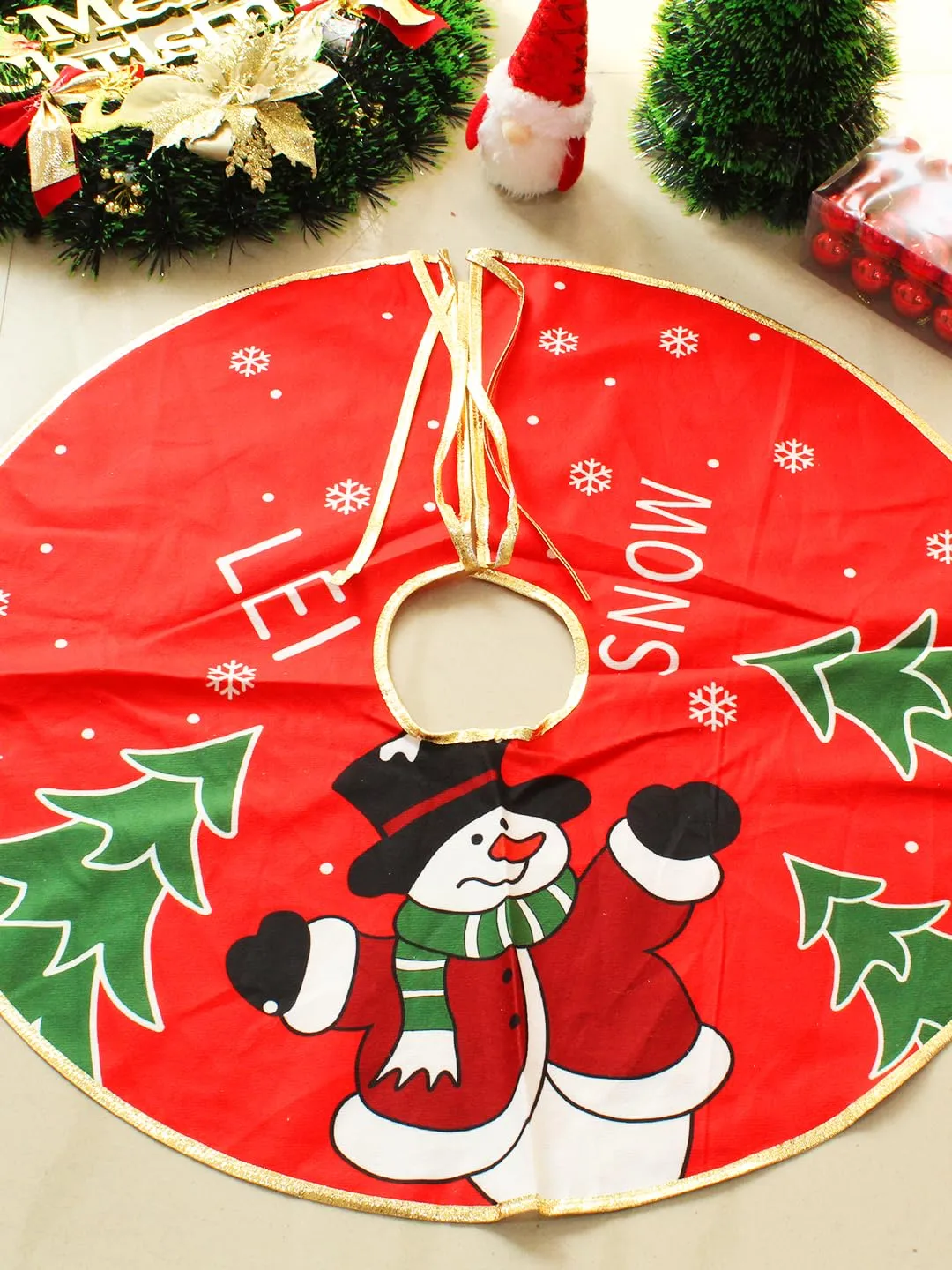 TIED RIBBONS Christmas Tree Skirt (24 inch) Round Cloth Premium Fabric Double Layered Thick Burlap Xmas Tree Skirt Base Mat Cover Holiday Party Decoration - Christmas Decorations Items for Home