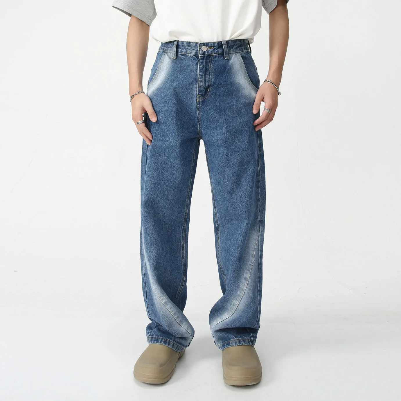 Trendy Tie Dye Blue Loose Retro Jeans