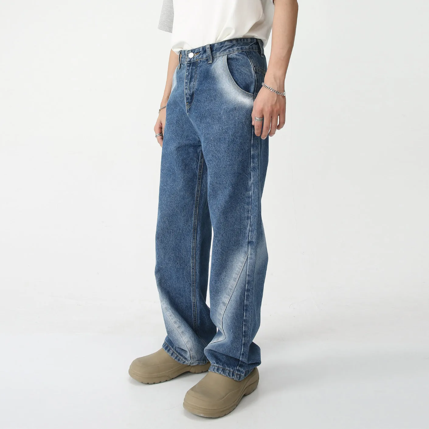 Trendy Tie Dye Blue Loose Retro Jeans