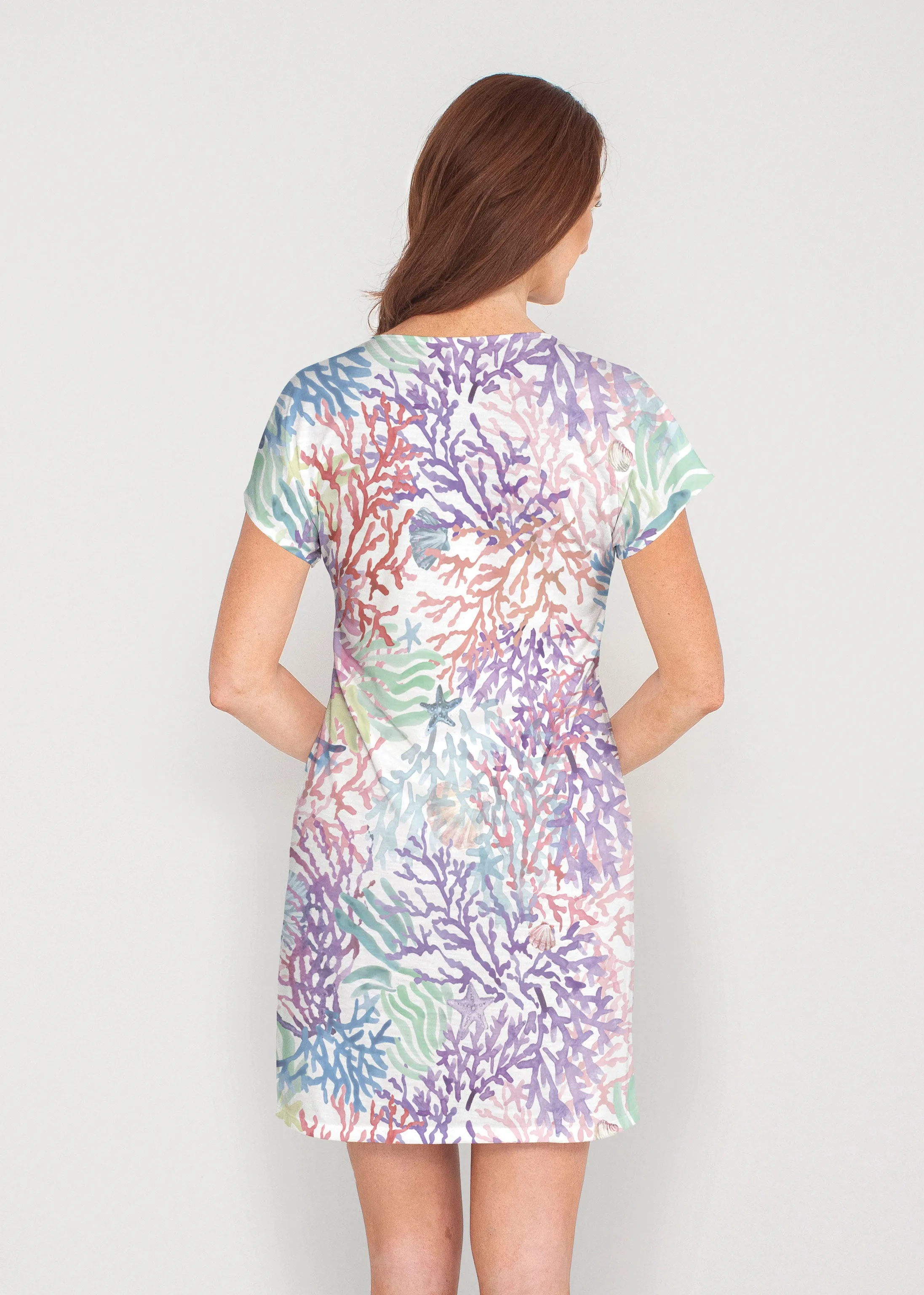 Tropic Coral (8112) ~ French Terry Short Sleeve Crew Dress