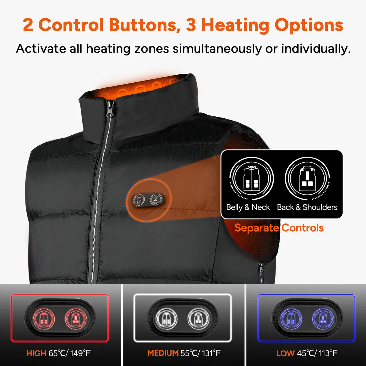 USB Electric Unisex Heated Vest with 10 Heating Zones