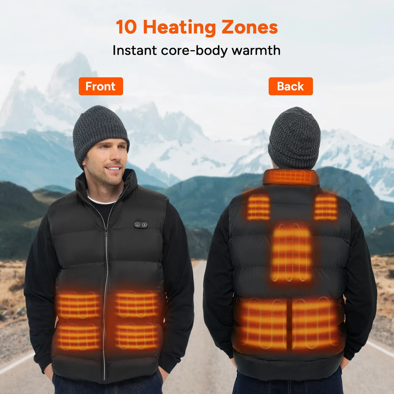 USB Electric Unisex Heated Vest with 10 Heating Zones
