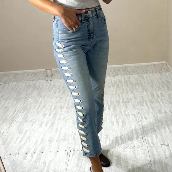 Veronica Beard Tie Up Sides Cropped Jeans