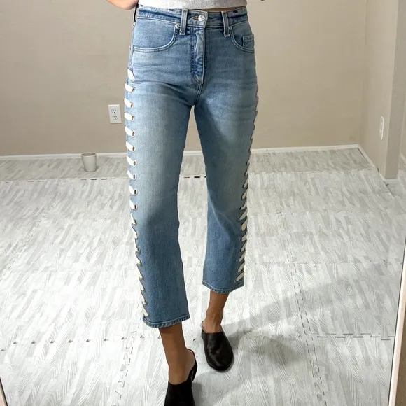Veronica Beard Tie Up Sides Cropped Jeans
