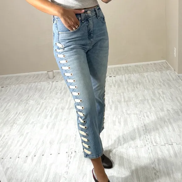 Veronica Beard Tie Up Sides Cropped Jeans