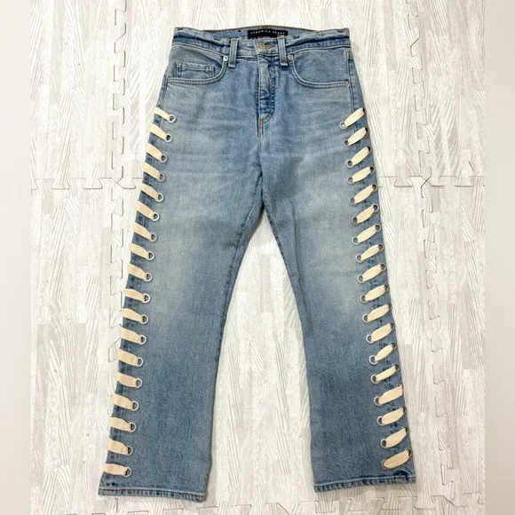 Veronica Beard Tie Up Sides Cropped Jeans