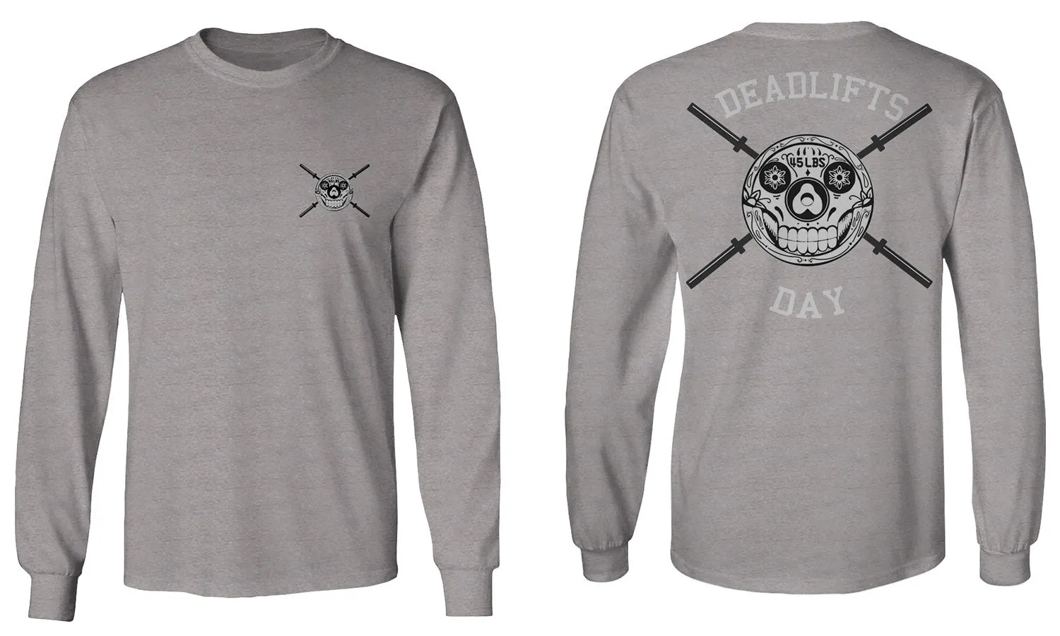 VICES AND VIRTUESS Funny Graphic Skull Deadlifts Day Fitness Gym Tough Workout mens Long sleeve t shirt