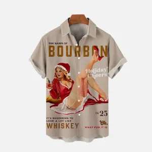 Vintage Christmas Girl Poster Printing Short Sleeve Shirt