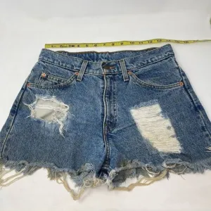 Vintage Levi’s Blue Distressed 550 Relaxed Fit High Waist Jean Shorts Size 29