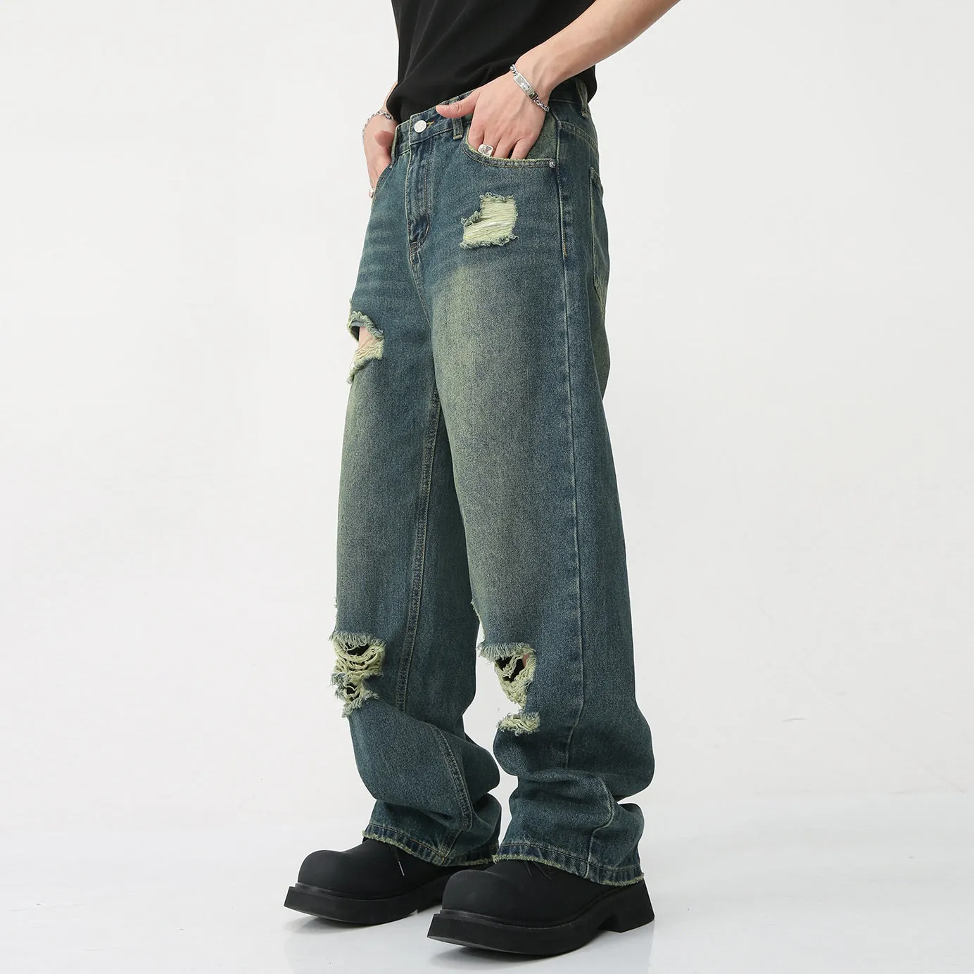 Vintage Loose Mopping Ripped Hip-Hop Jeans
