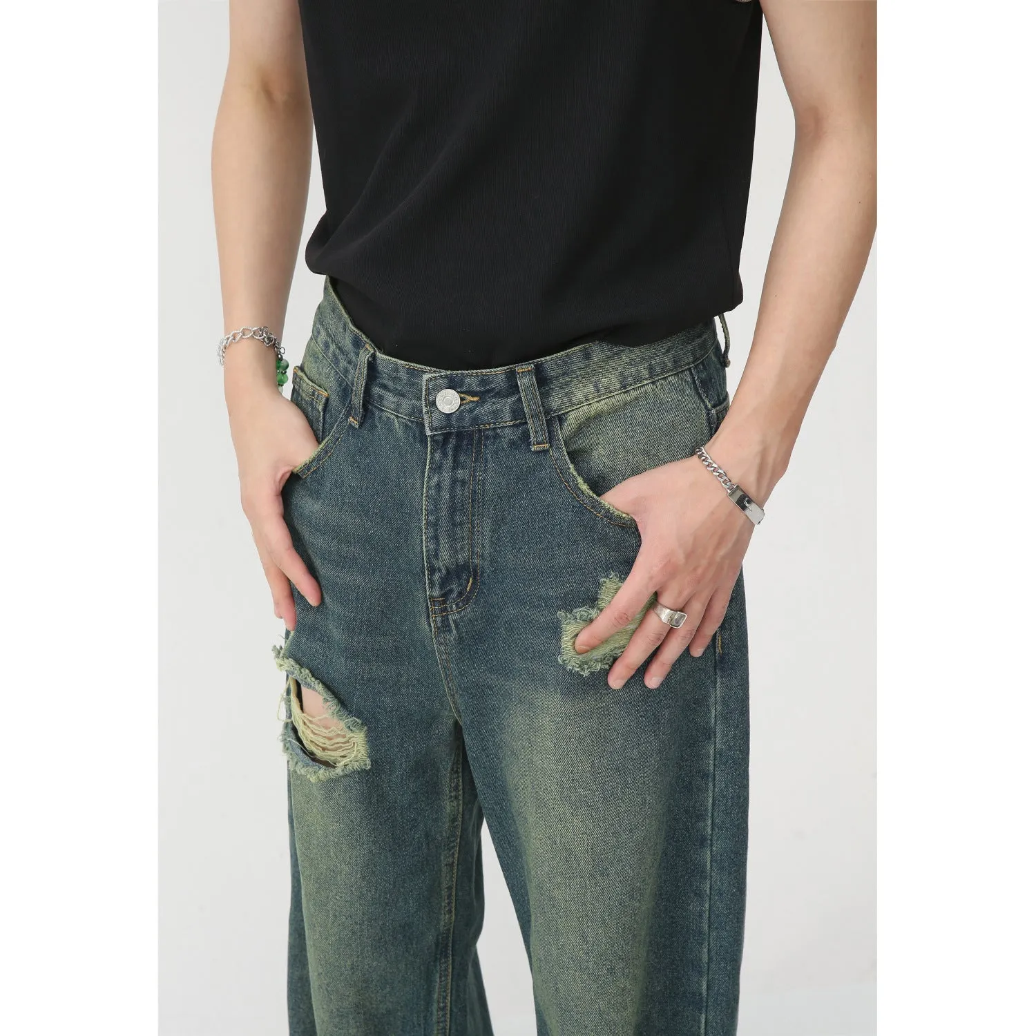 Vintage Loose Mopping Ripped Hip-Hop Jeans