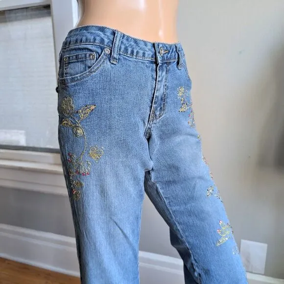 Vintage Y2K Angels Low Rise Jeans Embellished Beaded Flares Sequin JRS Size 11