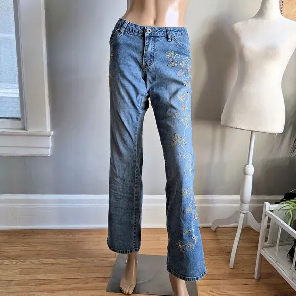 Vintage Y2K Angels Low Rise Jeans Embellished Beaded Flares Sequin JRS Size 11