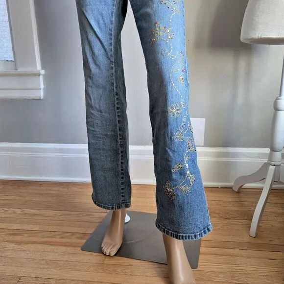 Vintage Y2K Angels Low Rise Jeans Embellished Beaded Flares Sequin JRS Size 11