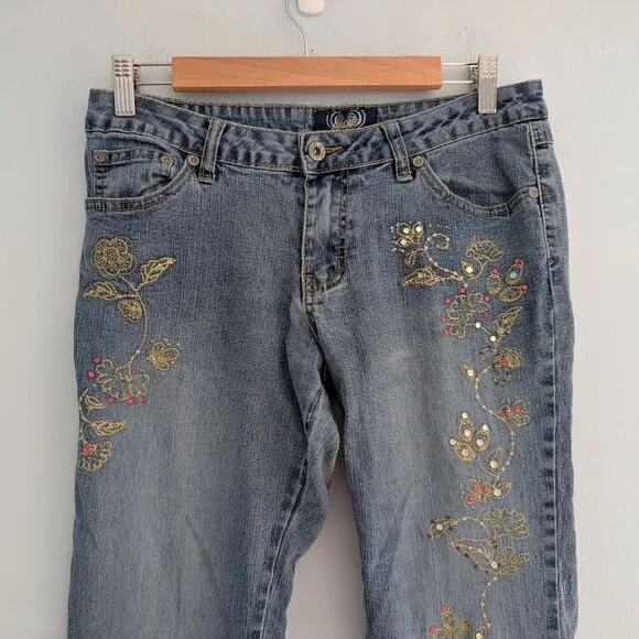 Vintage Y2K Angels Low Rise Jeans Embellished Beaded Flares Sequin JRS Size 11