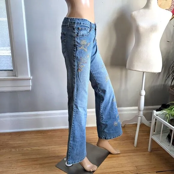 Vintage Y2K Angels Low Rise Jeans Embellished Beaded Flares Sequin JRS Size 11